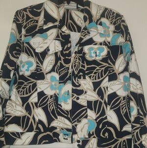 Alfred Dunner Women's Floral Jean Jacket - Black, White, and Blue, 12P